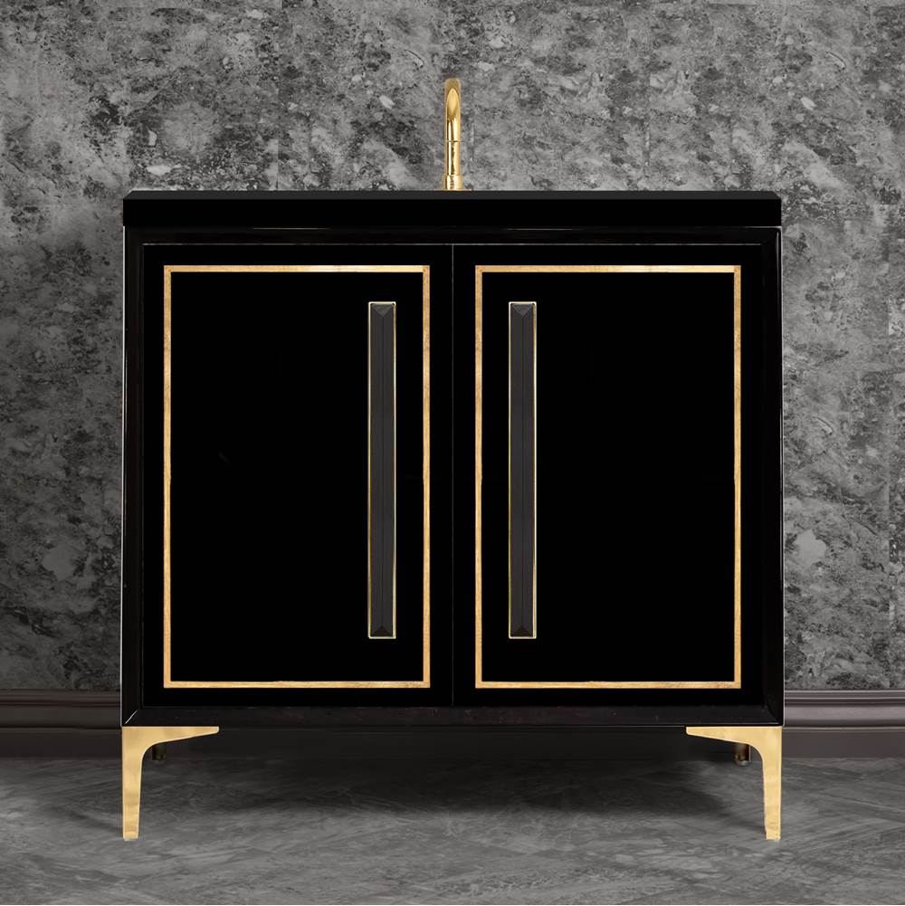 Linkasink LINEA with 18'' Artisan Glass Prism Hardware 36'' Wide Vanity, Black, Polished Brass Hardware, 36'' x 22'' x 33.5'' (without vanity top)