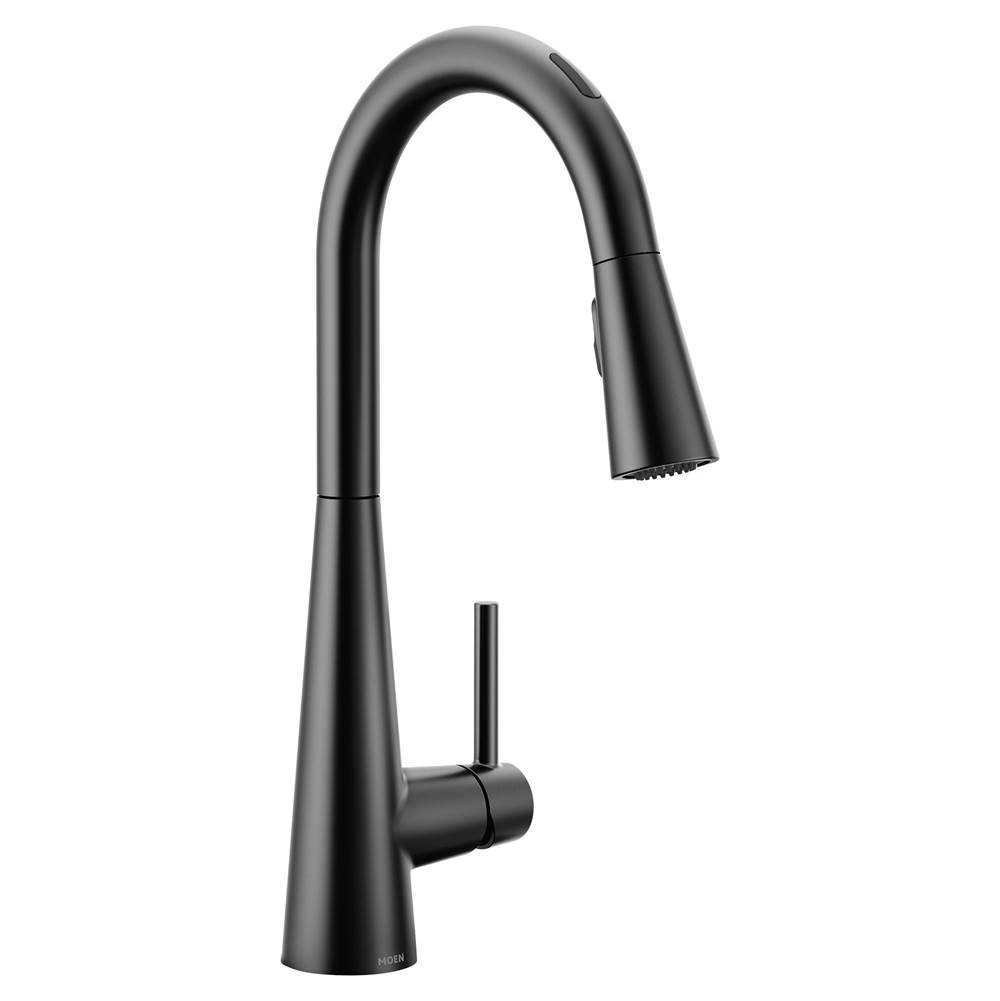 Moen Sleek Smart Faucet Touchless Pull Down Sprayer Kitchen Faucet with Voice Control and Power Boost, Matte Black