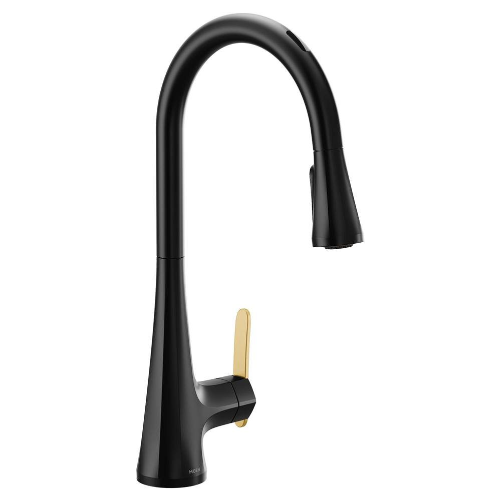 Moen Sinema Smart Faucet Touchless Pull Down Sprayer Kitchen Faucet with Voice Control and Power Boost, Matte Black