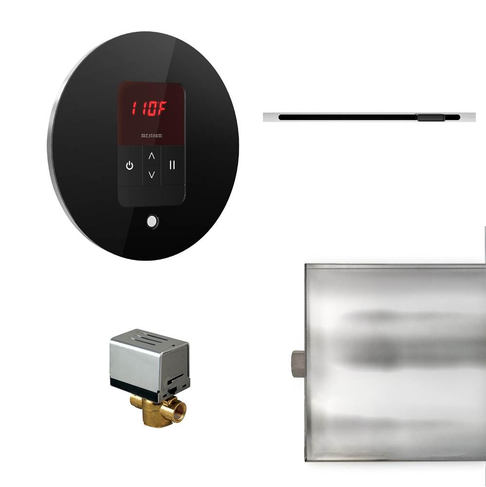 Mr. Steam Basic Butler Linear Steam Shower Control Package with iTempo Control and Linear SteamHead in Round Glass Black