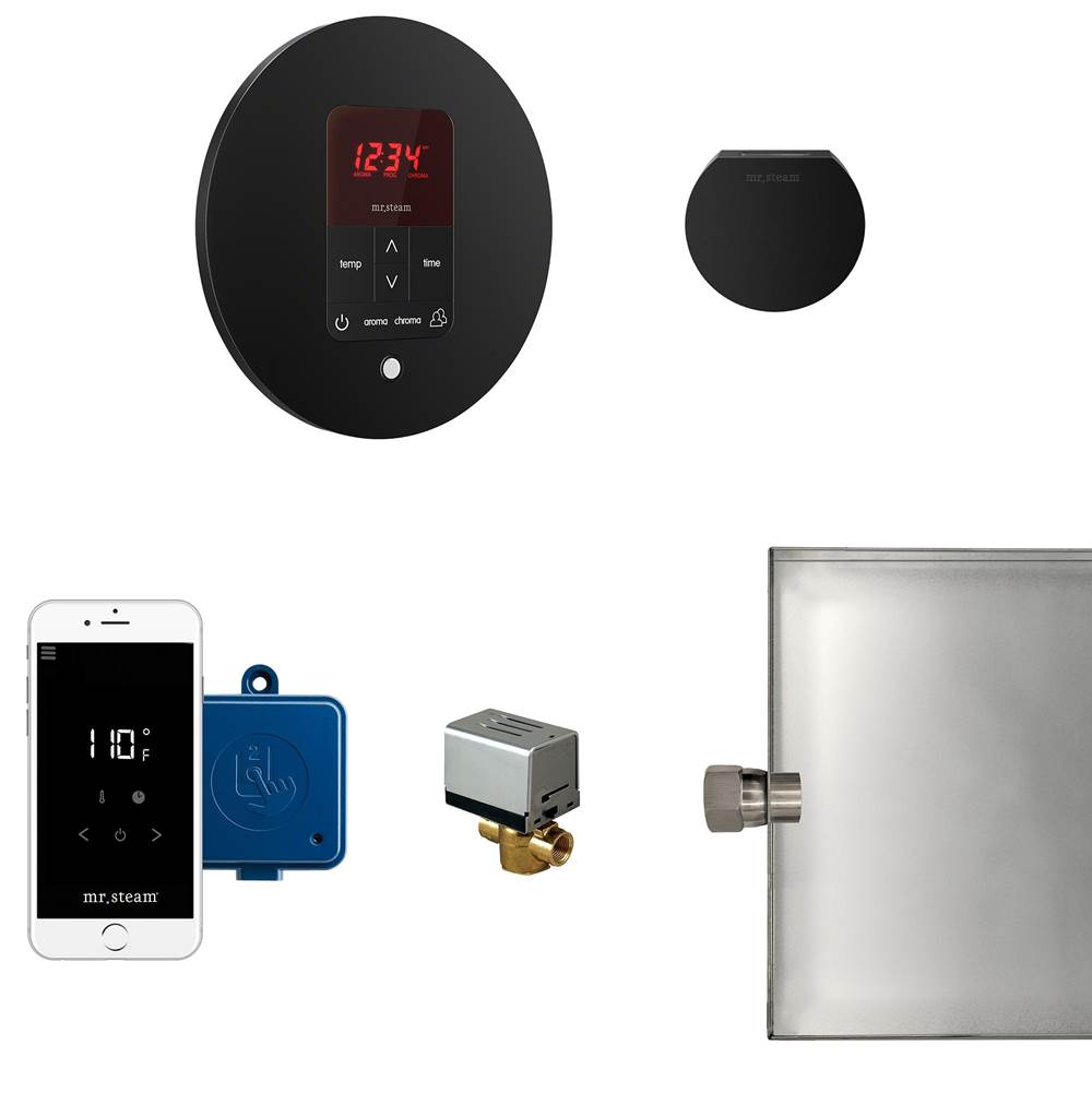 Mr. Steam Butler Steam Shower Control Package with iTempoPlus Control and Aroma Designer SteamHead in Round Matte Black