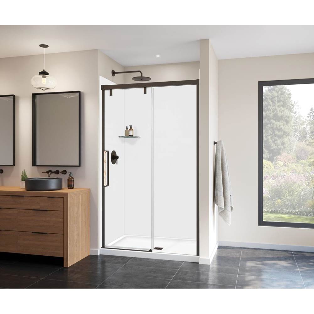 Maax Uptown 44-47 x 76 in. 8 mm Sliding Shower Door for Alcove Installation with Clear glass in Dark Bronze & Beige Marble