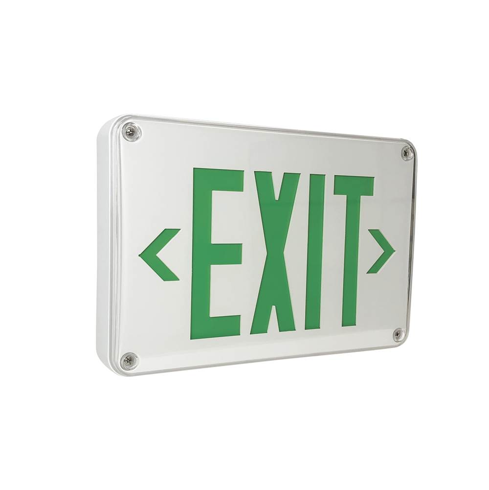 Nora Lighting LED Self-Diagnostic Wet Location Exit Sign w/ Battery Backup, White Housing w/ Green Letters