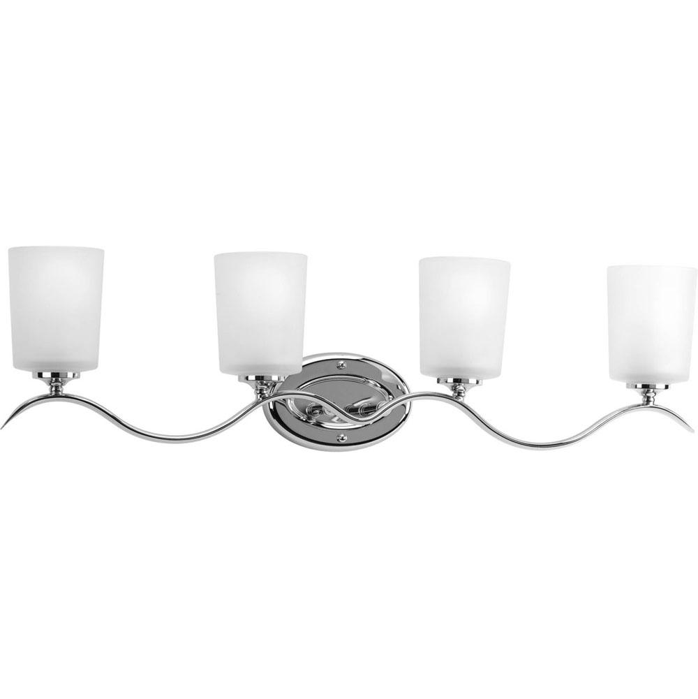Progress Lighting Inspire Collection Four-Light Polished Chrome Etched Glass Traditional Bath Vanity Light
