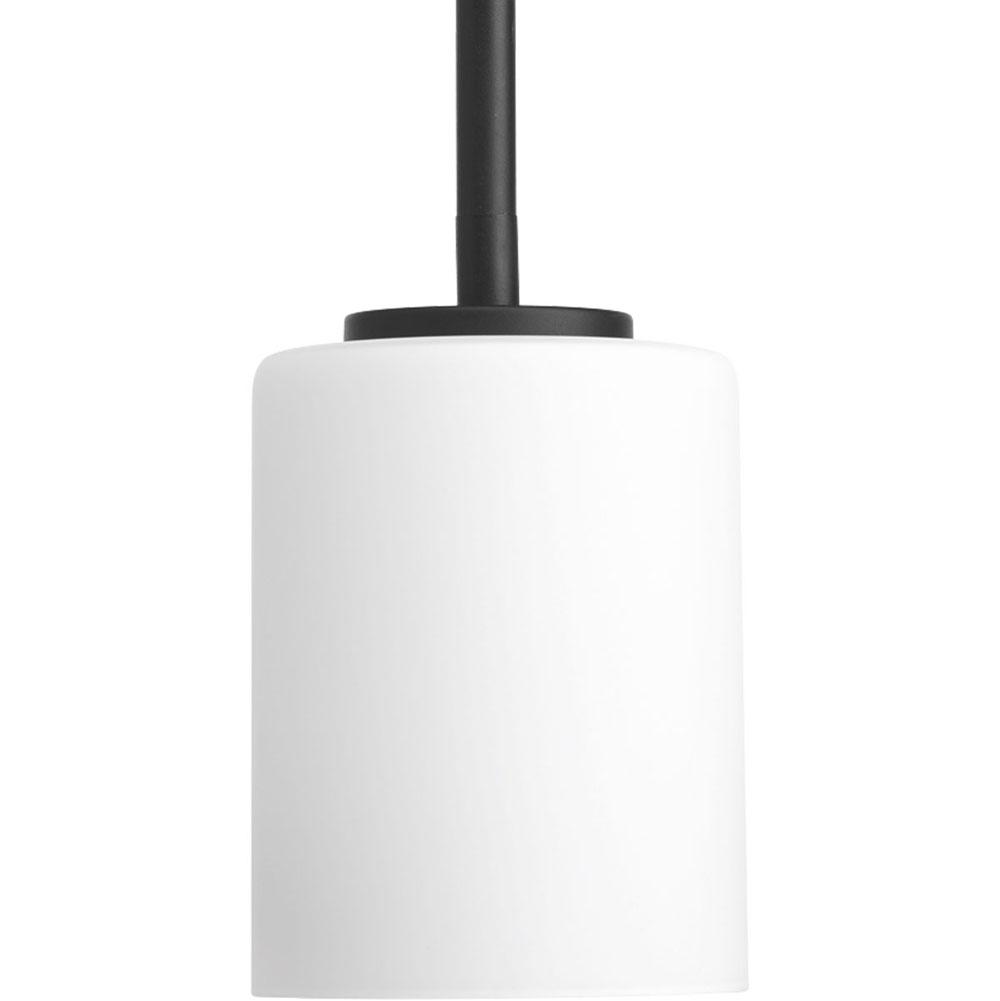 Progress Lighting Replay Collection One-Light Textured Black Etched White Glass Modern Mini-Pendant Light