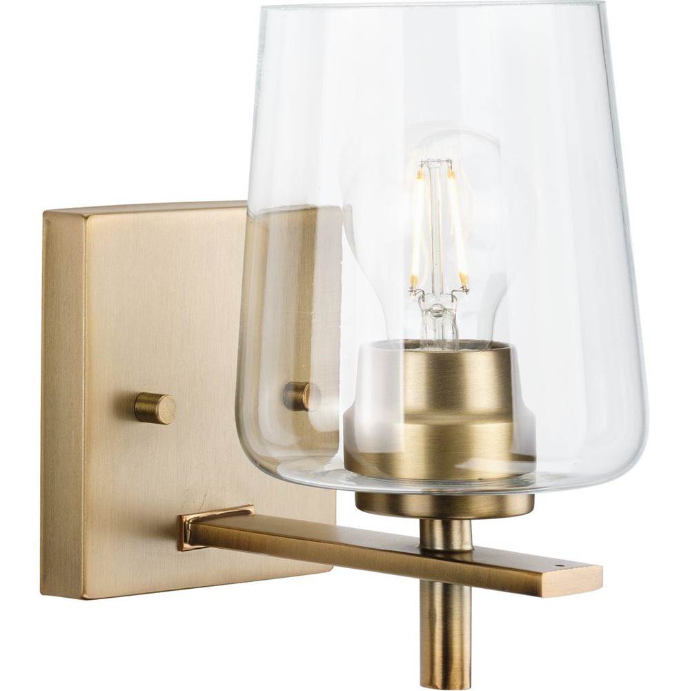 Progress Lighting Calais Collection One-Light New Traditional Vintage Brass Clear Glass Bath Vanity Light