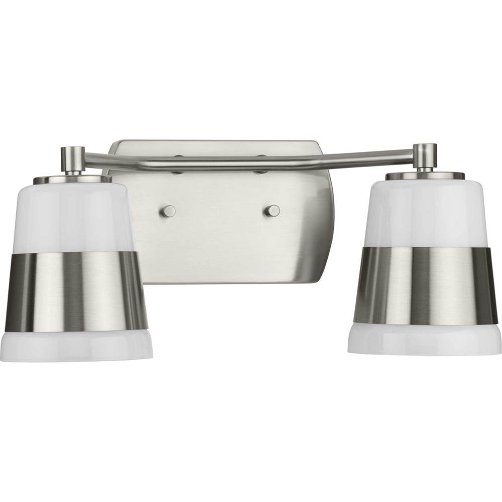 Progress Lighting Haven Collection Two-Light Brushed Nickel Opal Glass Luxe Industrial Bath Light