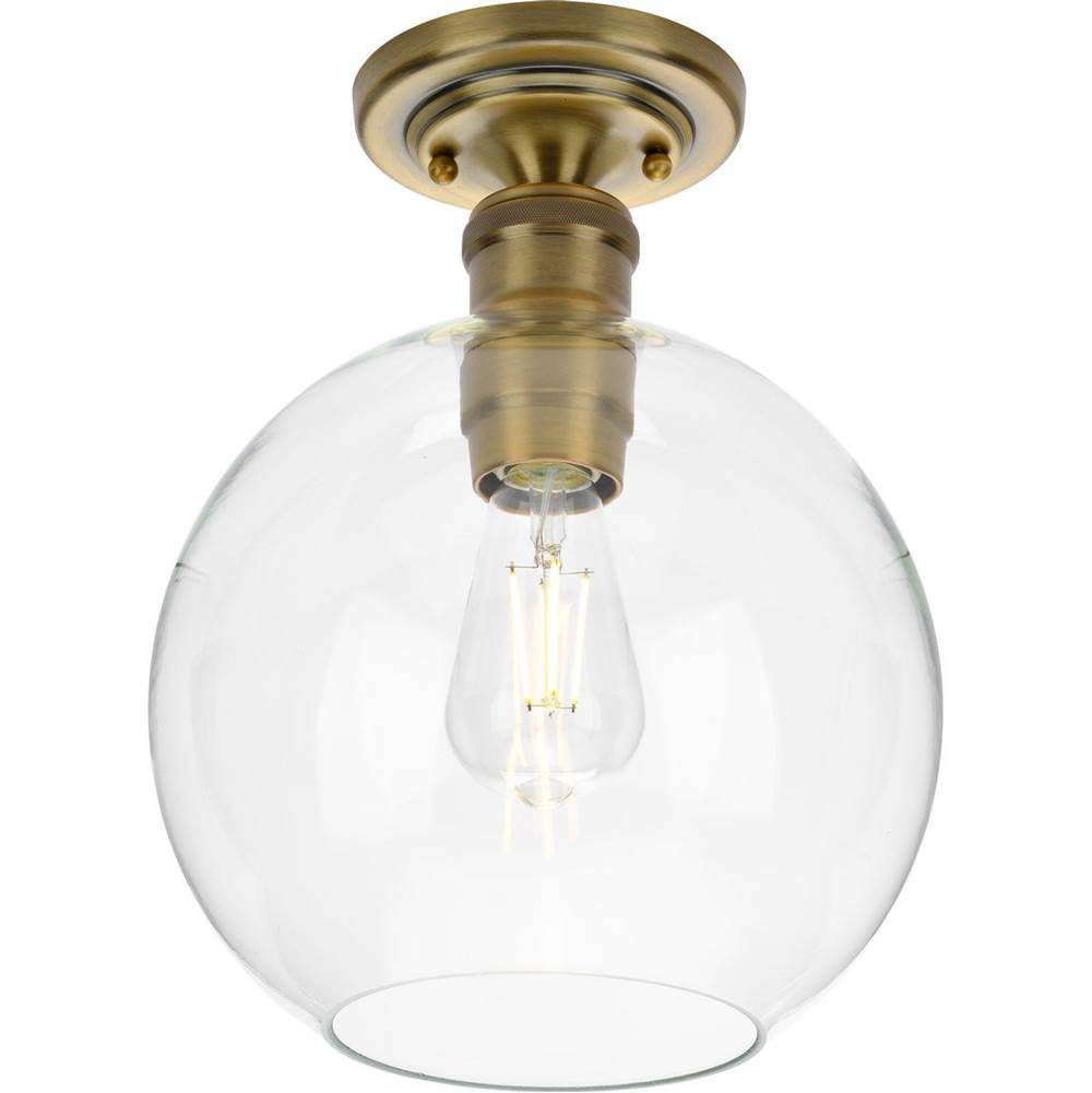 Progress Lighting Hansford Collection  One-Light Vintage Brass Clear Glass Farmhouse Flush Mount Light