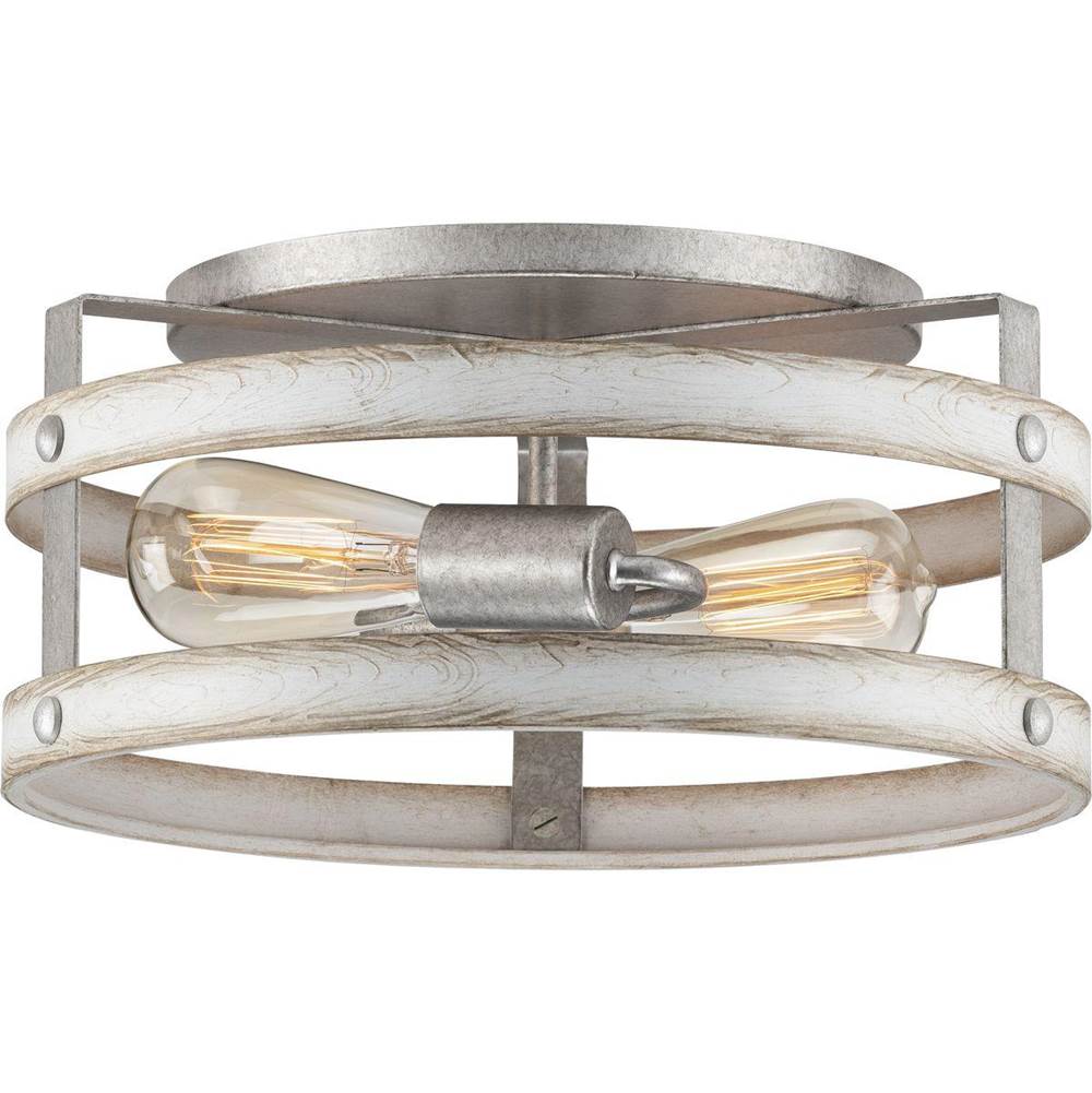 Progress Lighting Gulliver Collection Two-Light Galvanized and Antique Whitewashed Farmhouse Style Flush Mount Ceiling Light