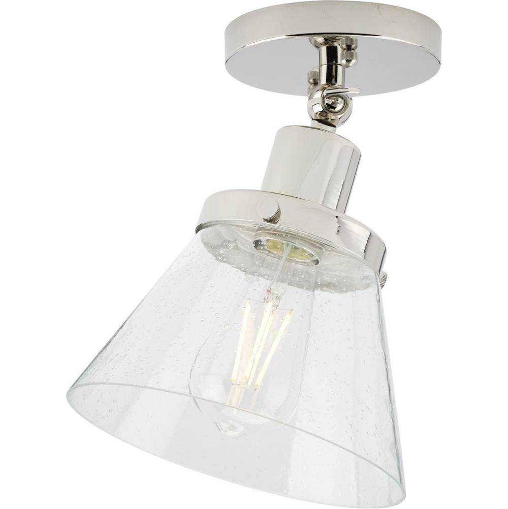 Progress Lighting Hinton Collection One-Light Polished Nickel and Clear Seeded Glass Vintage Style Ceiling Light