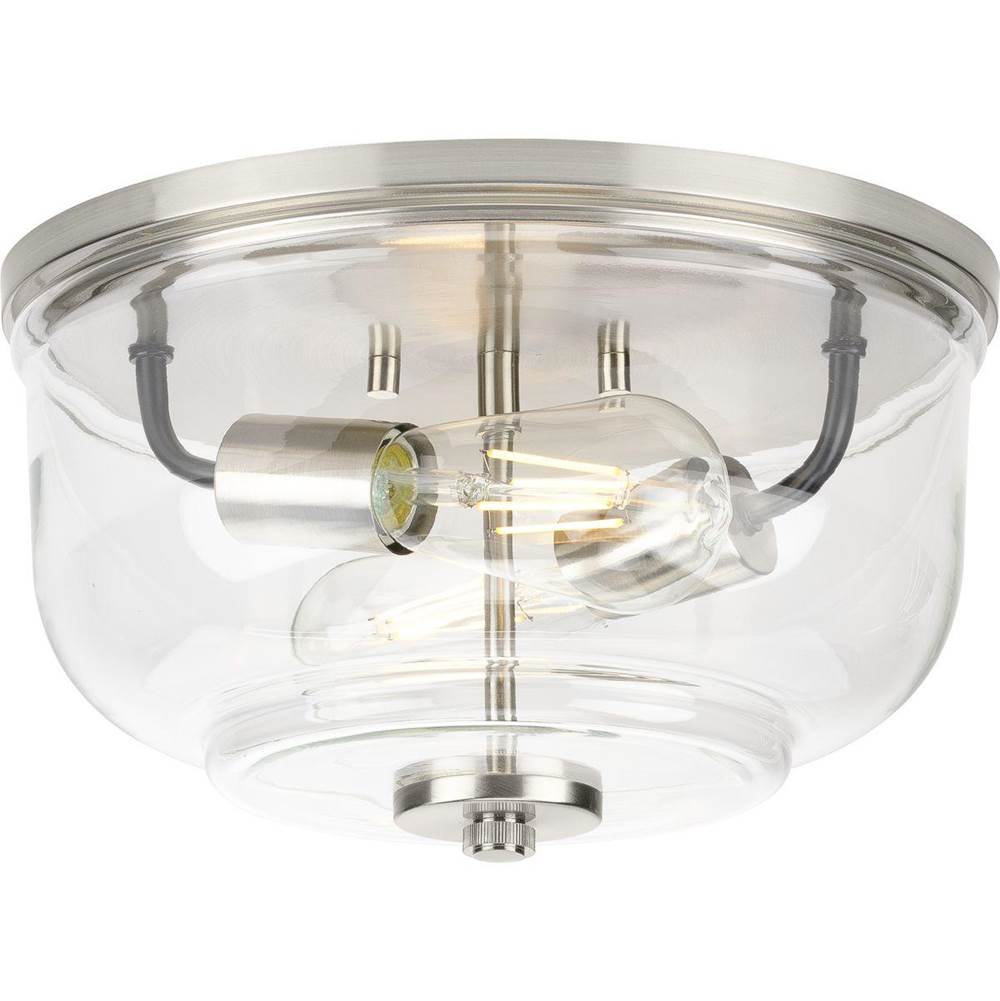 Progress Lighting Rushton Collection Two-Light Brushed Nickel and Clear Glass Industrial Style Flush Mount Ceiling Light