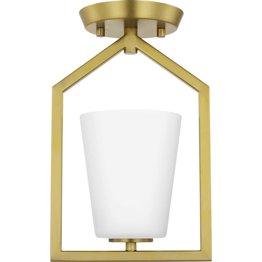 Progress Lighting Vertex Collection One-Light Brushed Gold Etched White Contemporary Semi-Flush Mount