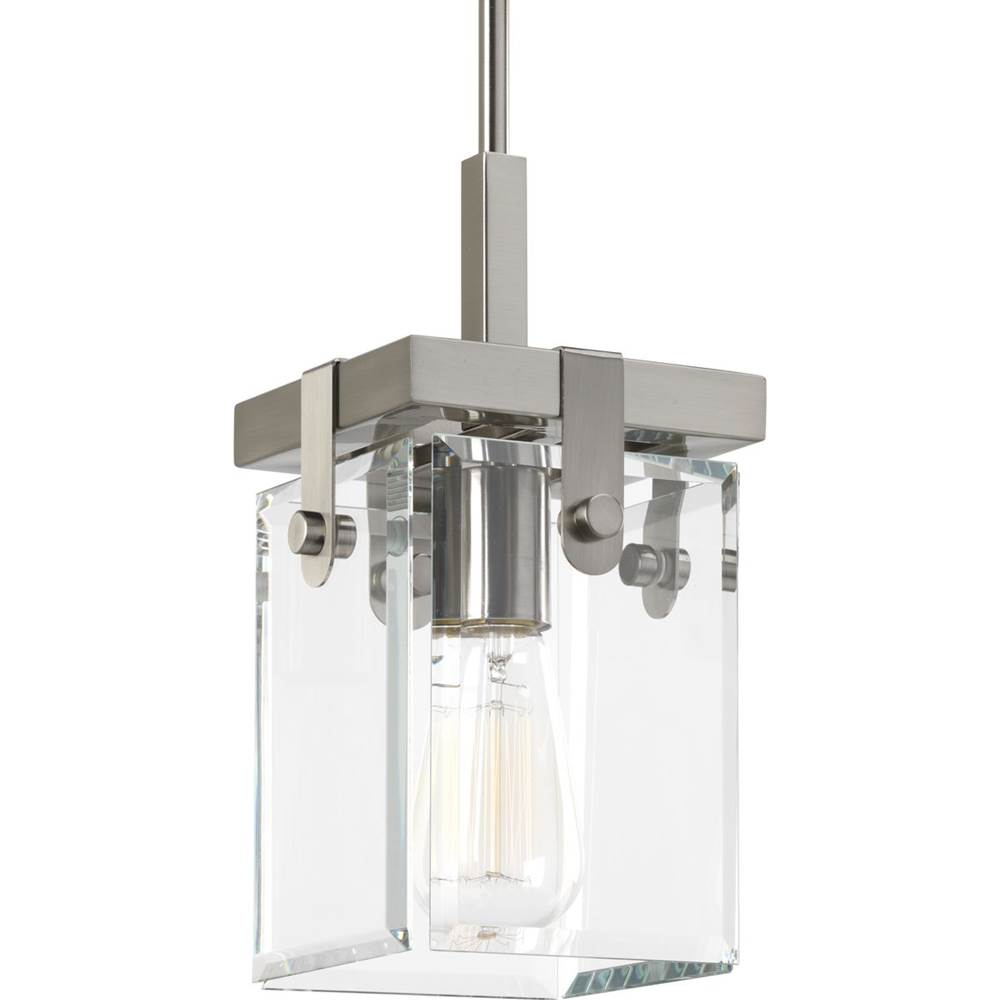 Progress Lighting Glayse Collection One-Light Brushed Nickel Clear Glass Luxe Pendant Light