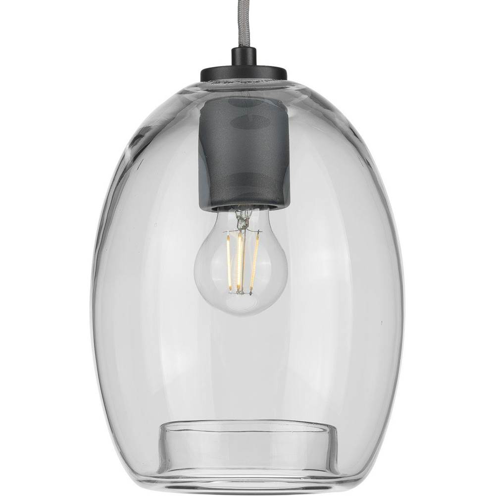 Progress Lighting Caisson Collection One-Light Graphite Clear Glass Global Pendant Light