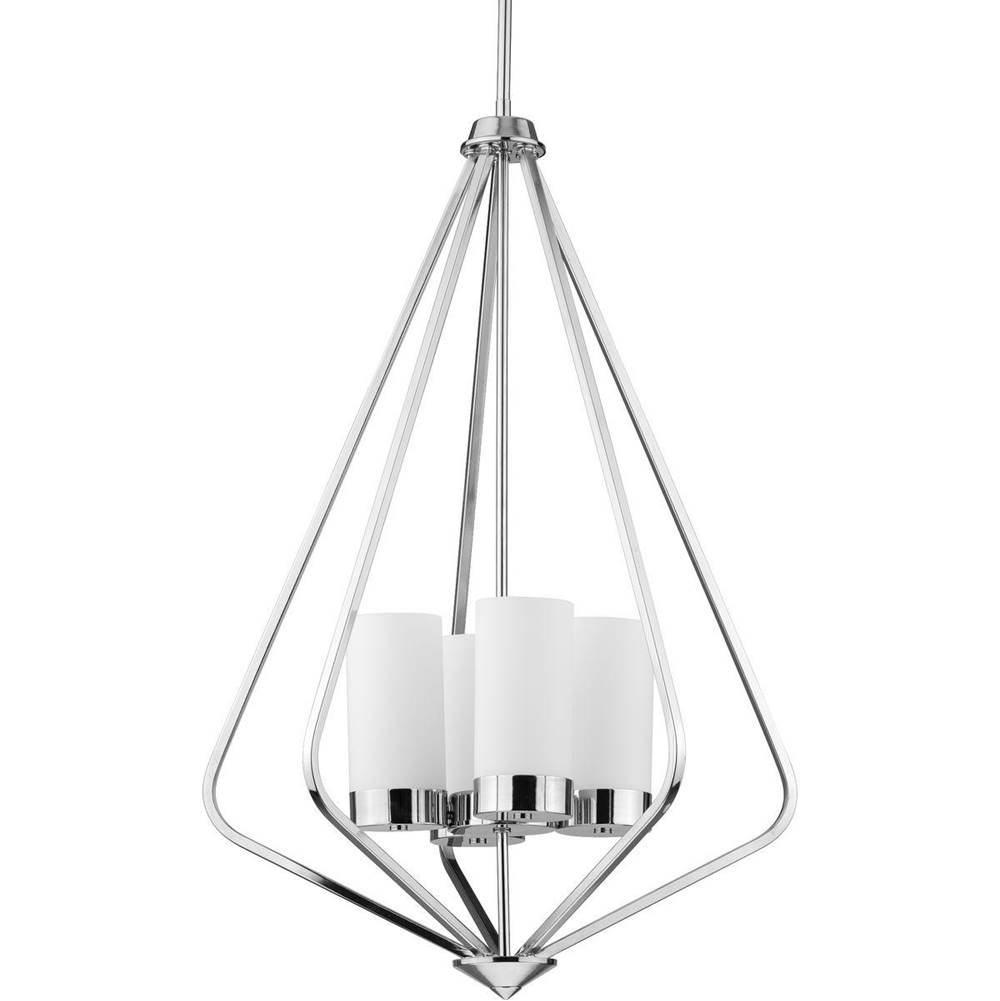 Progress Lighting Elevate Collection Four-Light Polished Chrome and Etched White Glass Modern Style Hanging Pendant Light