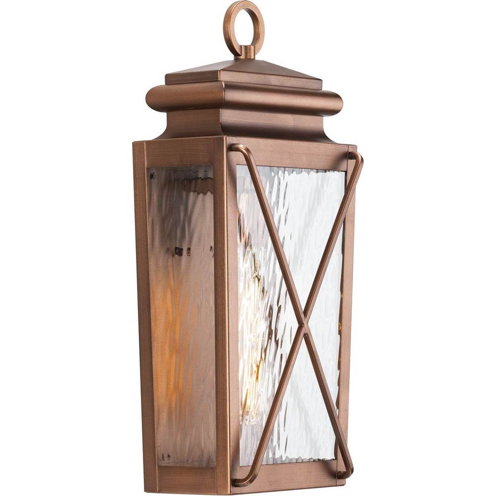 Progress Lighting Wakeford Collection One-Light Antique Copper and Clear Water Glass Transitional Style Small Outdoor Wall Lantern