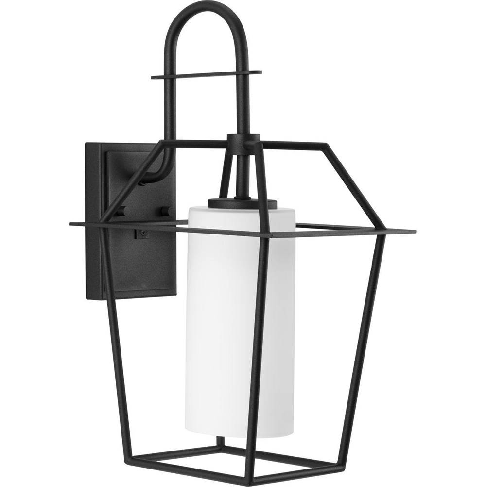Progress Lighting Chilton Collection One-Light New Traditional Textured Black Etched Opal Glass Outdoor Wall Lantern