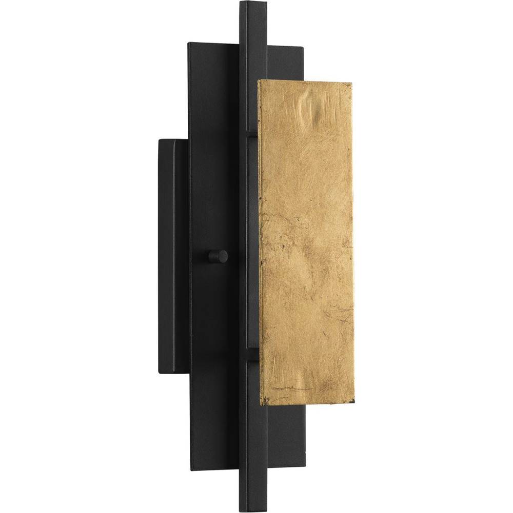 Progress Lighting Lowery Collection One-Light Textured Black/Distressed Gold Wall Sconce Light