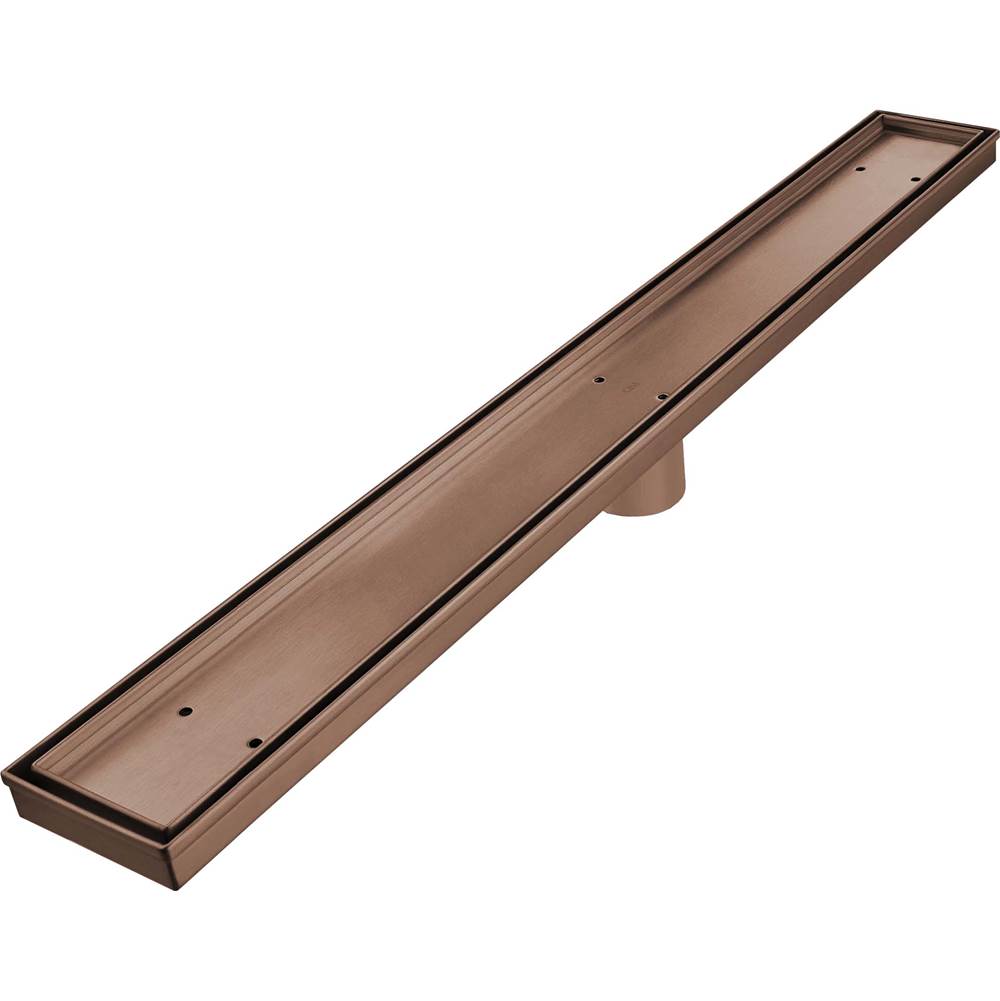 QM Drain Delmar Series. 58'' Standard length Plain Edge linear drain. Mist (Tile-in) Line. Bronze