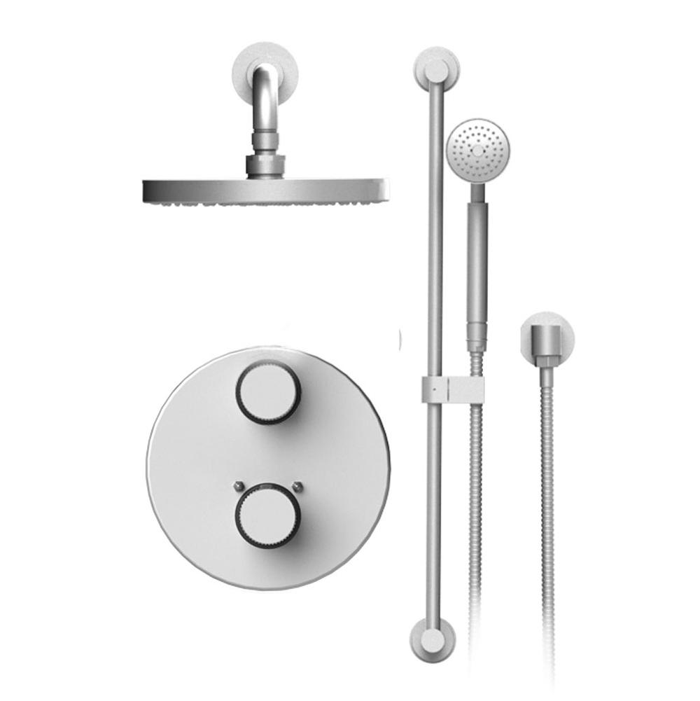 Rubinet Temperature Control Shower With Two Way Diverter & Shut-Off, Hand Held Shower, Bar, Integral Supply & Fixed Shower Head & Arm, 8'' Wall Mount, Trim On