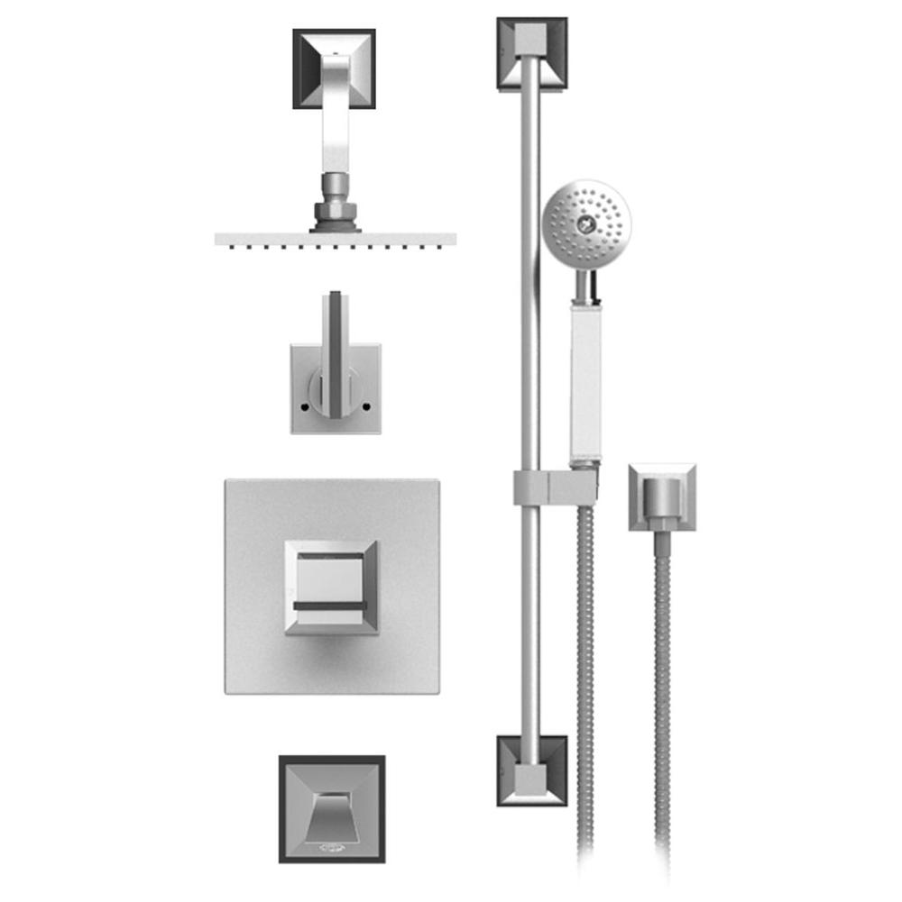 Rubinet Temperature Control Tub & Shower With Three Way Diverter & Shut-Off, Hand Held Shower, Bar, Integral Supply Wall Mount Tub Filler Spout & Fixed Shower