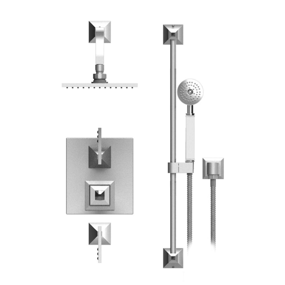 Rubinet Temperature Control Shower With Two Seperate Volume Controls, Fixed Shower Head, Bar, Integral Supply & Hand Held Shower, 8'' Wall Mount Trim Only
