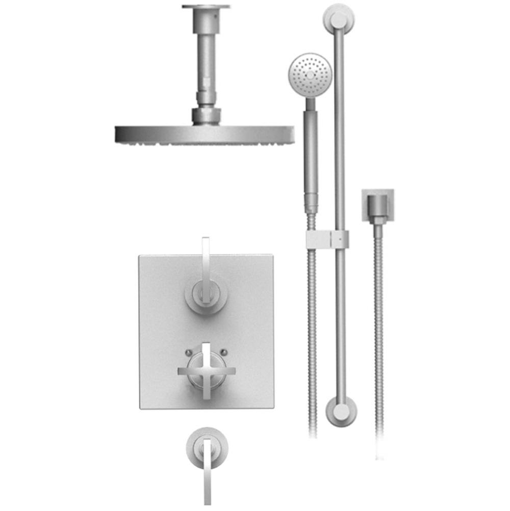 Rubinet Temperature Control Shower With Two Seperate Volume Controls, Fixed Shower Head Bar, Integral Supply & Hand Held Shower, 8'' Ceiling Mount Trim Only
