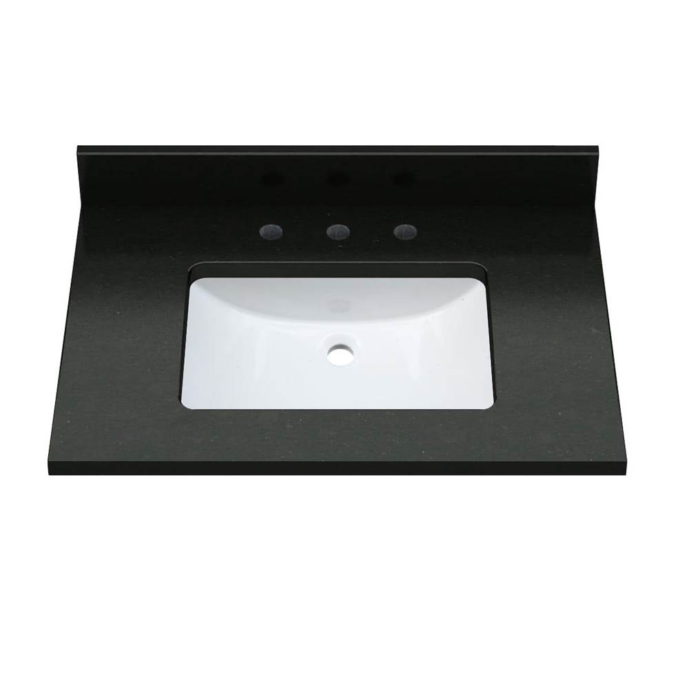 Sagehill Designs 31''W x 22''D x 1-3/16'' Midnight Black Granite Top Pre-mounted White Rectangular Ceramic Basin