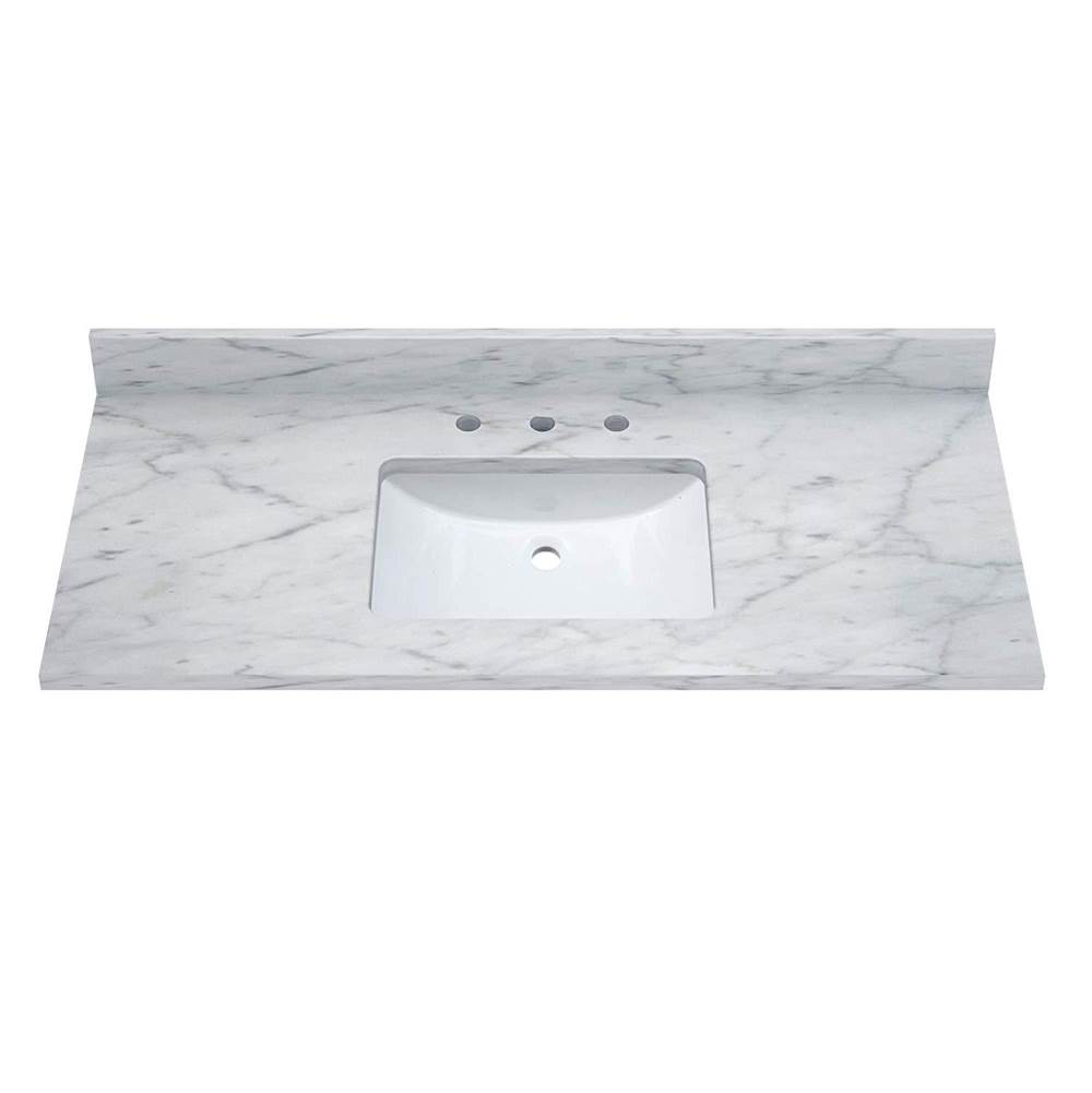 Sagehill Designs 49''W x 22''D x 1-3/16'' Carrara White Marble Top Pre-mounted White Rectangular Ceramic Basin
