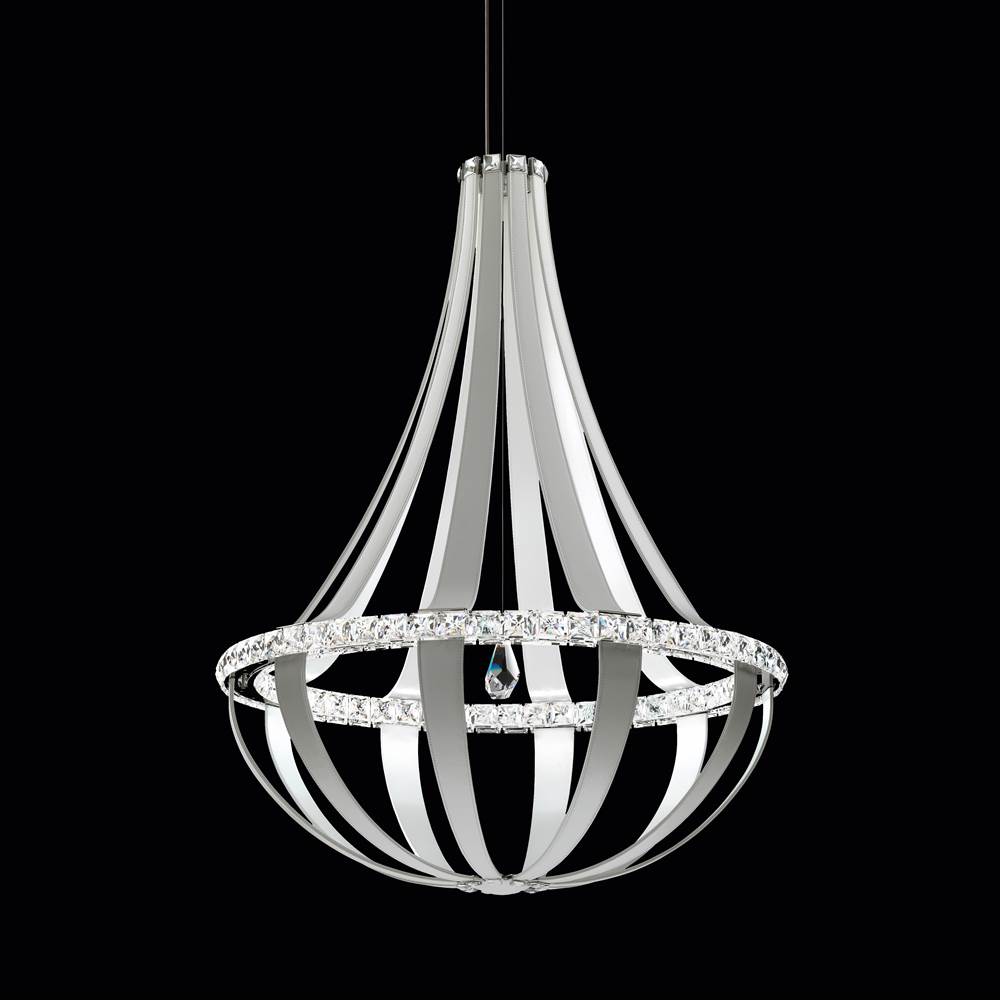 Schonbek Crystal Empire LED 45in 120V Pendant in White Pass Leather with Clear Radiance Crystal