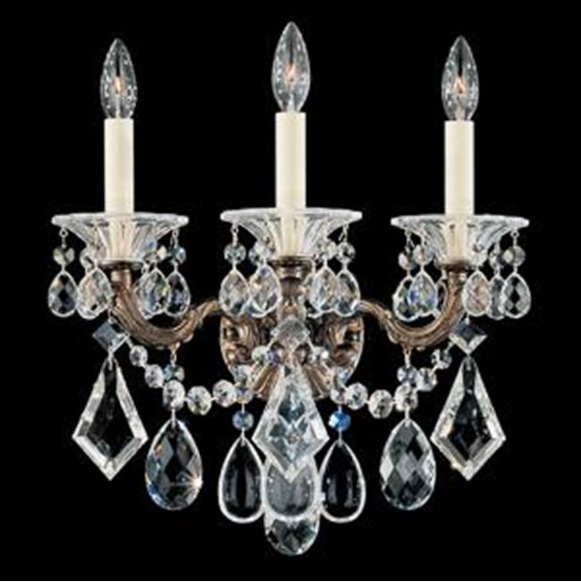 Schonbek La Scala 3 Light 110V Wall Sconce in Florentine Bronze with Clear Crystals From Swarovski