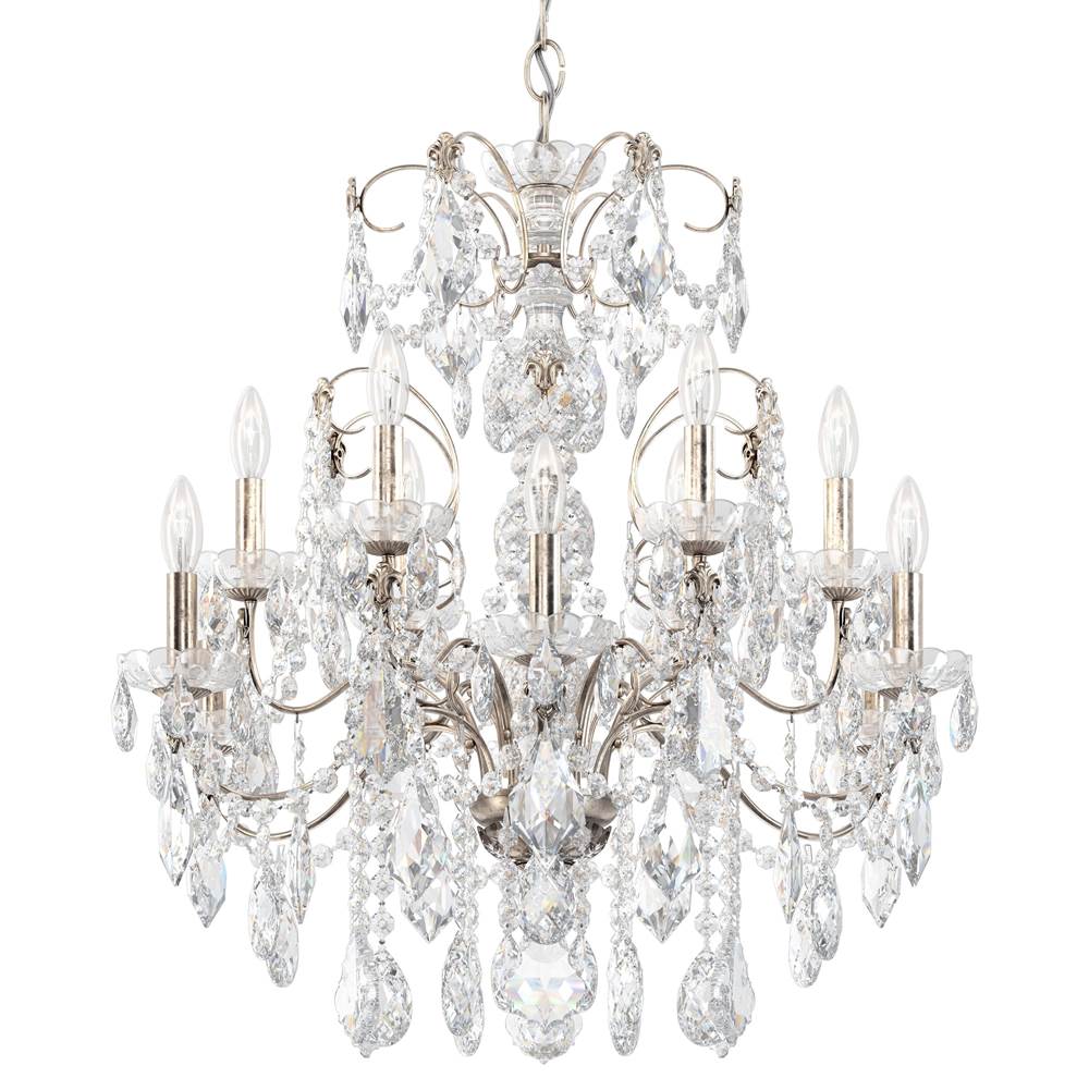 Schonbek Century 12 Light 110V Chandelier in Antique Silver with Clear Heritage Crystal