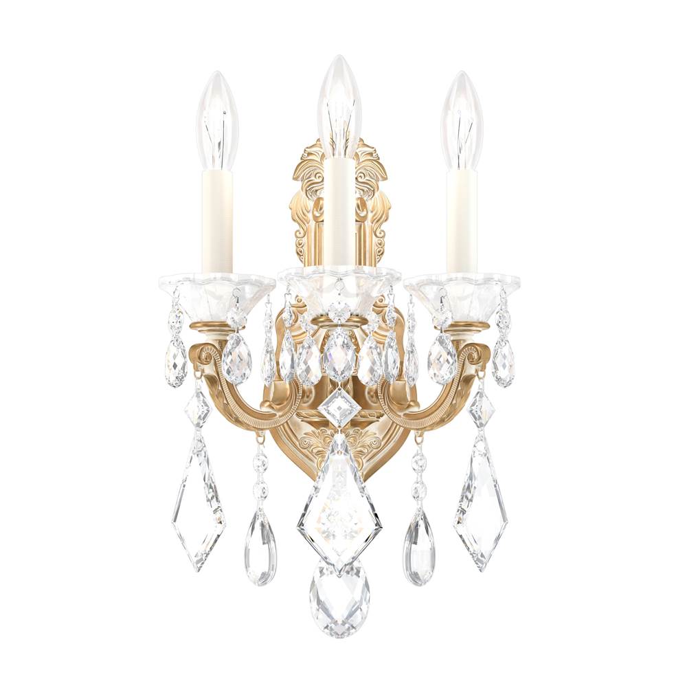 Schonbek La Scala 3 Light 110V Wall Sconce in Parchment Gold with Clear Heritage Crystal