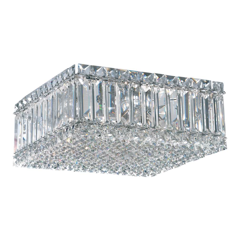 Schonbek Quantum 4 Light 120V Flush Mount in Polished Stainless Steel with Clear Radiance Crystal