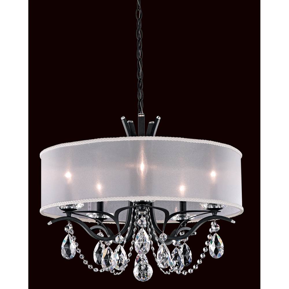Schonbek Vesca 5 Light 120V Chandelier in Ferro Black with Clear Radiance Crystal and White Shade
