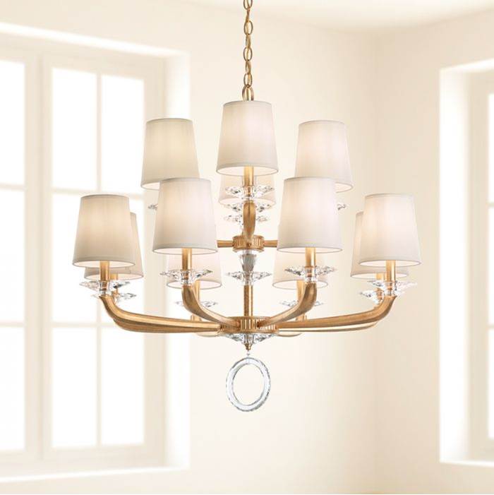 Schonbek Emilea 12 Light 110V Chandelier in Heirloom Bronze with Clear Optic Crystal and Shade Hardback Off White