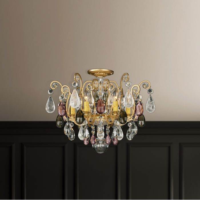 Schonbek Renaissance Rock Crystal 6 Light 110V Close to Ceiling in Antique Pewter with Olivine And Smoke Topaz Clear Rock Crystal Colors