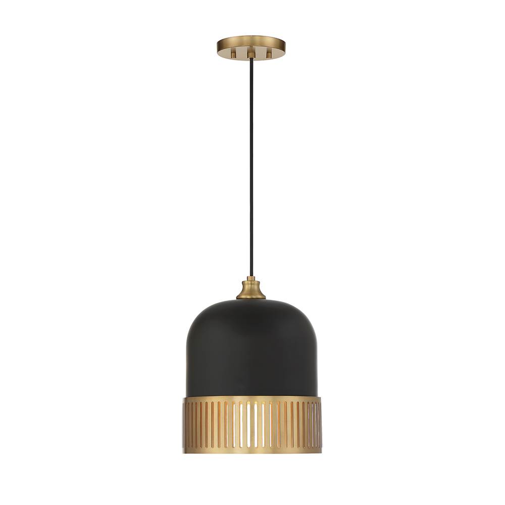 Savoy House Eclipse 1-Light Pendant in Matte Black with Warm Brass Accents