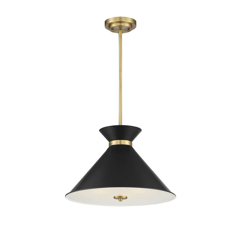 Savoy House Lamar 3-Light Pendant in Matte Black with Warm Brass Accents