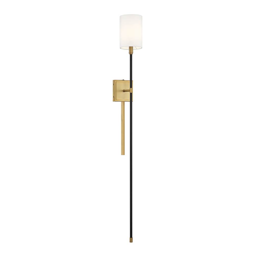 Savoy House 1-Light Wall Sconce in Black with Natural Brass Accents