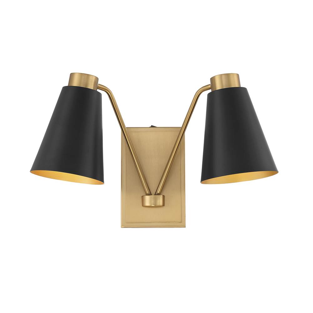 Savoy House 2-Light Wall Sconce in Matte Black with Natural Brass