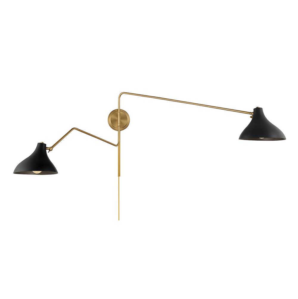 Savoy House 2-Light Wall Sconce in Matte Black with Natural Brass