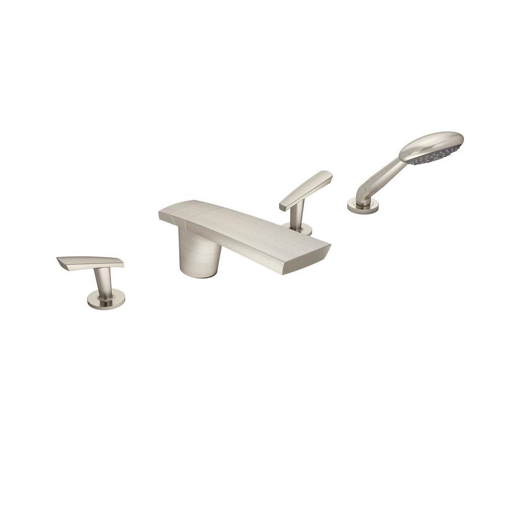 Symmons Naru 2-Handle Deck Mount Roman Tub Faucet with 3-Spray Hand Shower in Satin Nickel