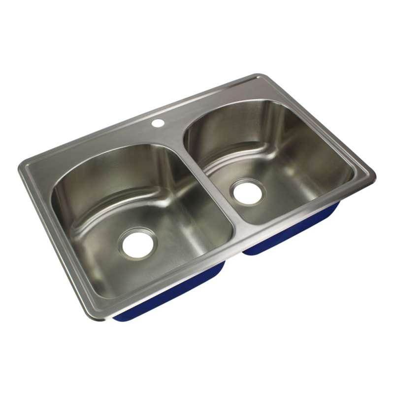 Transolid Meridian 33in x 22in 16 Gauge Drop-in Double Bowl Kitchen Sink with 1 Faucet Hole