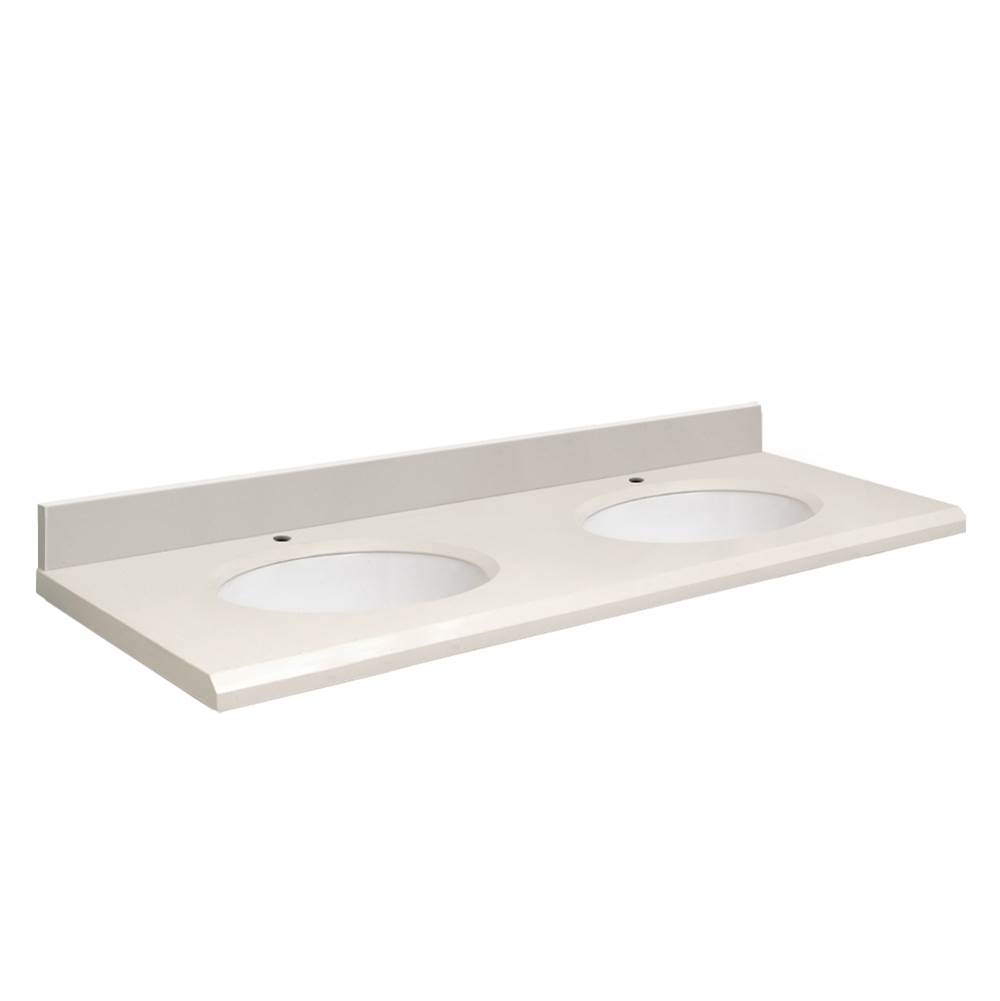 Transolid Quartz 61-in x 22-in Double Sink Bathroom Vanity Top with Beveled Edge, Single Faucet Hole, and White Bowl in Milan White Top, White Bowl