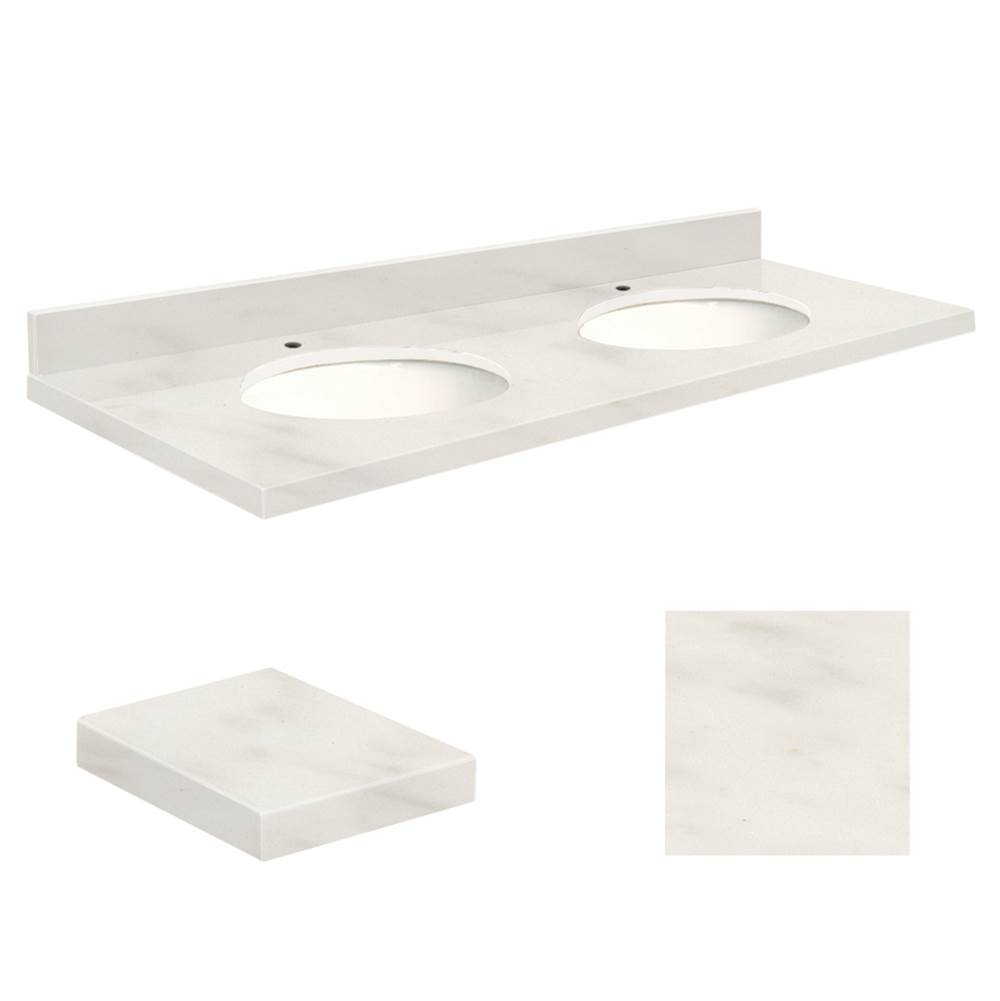 Transolid Quartz 61-in x 22-in Double Sink Bathroom Vanity Top with Eased Edge, Single Faucet Hole, and White Bowl in Antique White Top, White Bowl