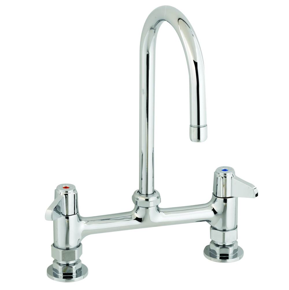 T&S Brass 8'' Deck Mount Faucet, 5-1/2'' Swivel Gooseneck, 2.2 GPM Aerator, Supply Nipple Kit