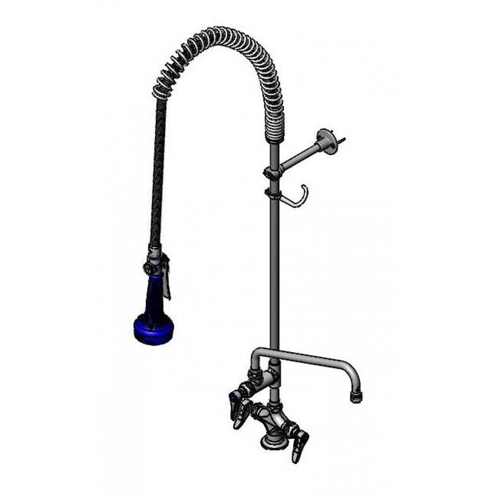 T&S Brass EasyInstall Pre-Rinse, Single Hole Base, 12'' Add-On Faucet, Wall Brkt, B-0108 Spray Valve, Flexible Supply Lines