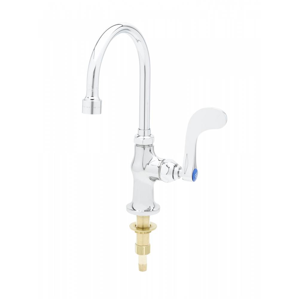 T&S Brass Single Temp Faucet, Single Hole Deck Mount, Short Gooseneck, 0.5gpm Non-Aerated VR Outlet, and 4'' Wrist-Action Handle