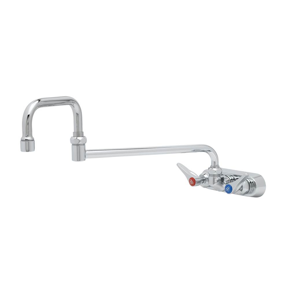 T&S Brass 4'' Workboard Faucet, Wall Mount, Ceramas, 18'' Double Joint Nozzle, Lever Handles